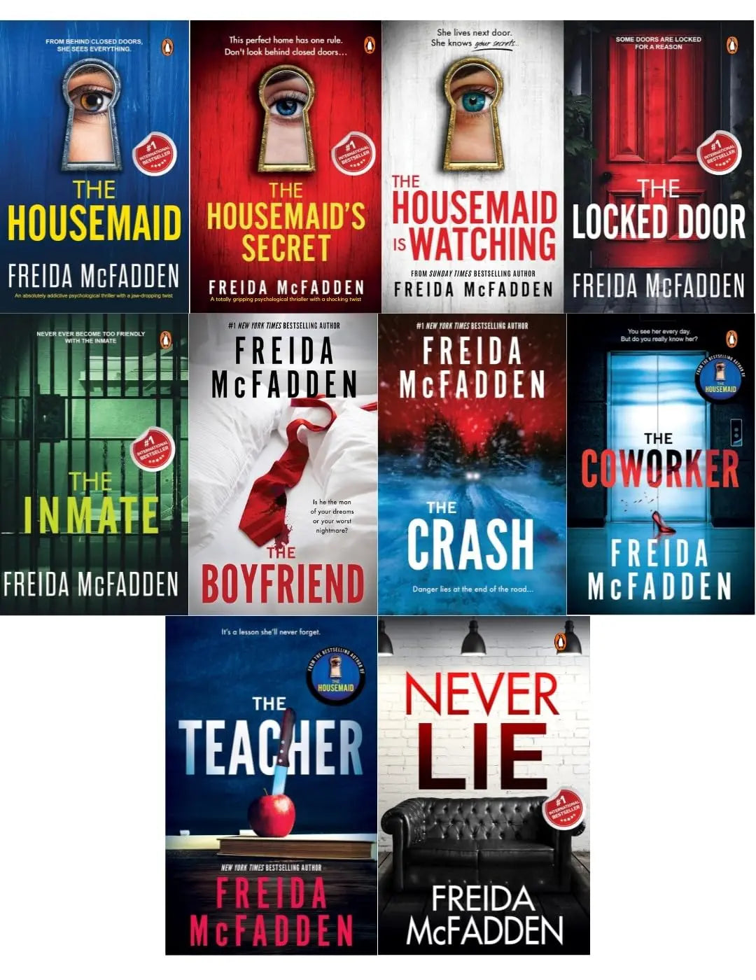 Freida McFadden Thriller Series 10 Books Collection Set (The Housemaid, The Housemaid's Secret, Housemaid Is Watching, Never Lie, Coworker, Locked Door, Teacher, Inmate, The Crash and Boyfriend) Paperback – February 9, 2025 - bestbooksdeals