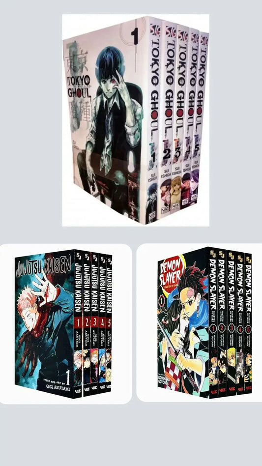 Newbie Essentials Pack — Manga Set (Volumes 1–5) with Bonus Manga Wall Poster Demon Slayer 1-5 || Tokyo Ghoul 1-5 || Jujutsu Kaisen 1-5 ( COMBO ) - bestbooksdeals