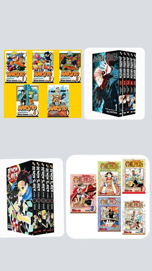 💥 Beginner’s Battle Bundle — Manga Set (Volumes 1–5) 💥 With Bonus Manga Wall Framed Poster! Demon Slayer 1-5 || Jujutsu Kaisen 1-5 || Naruto 1-5 || One Piece 1-5 ( COMBO ) - bestbooksdeals