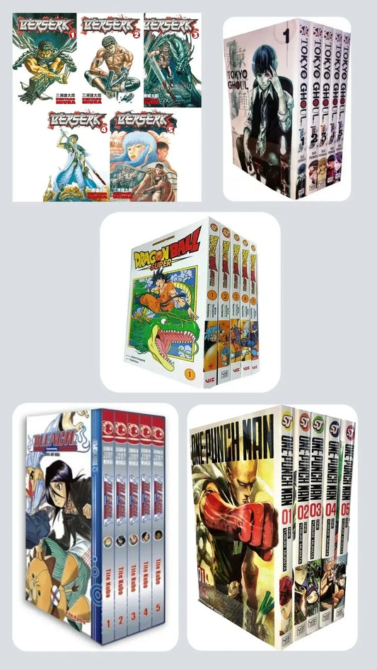 Shonen & Seinen Essentials Bundle — Vol. 1-5 of 5 Legendary Series 💥 With Bonus Manga Wall Framed Poster! Dragon Ball 1-5 || One Punch man 1-5 || Bleach 1-5 || Tokyo Ghoul 1-5 || Berserk 1-5 || - bestbooksdeals