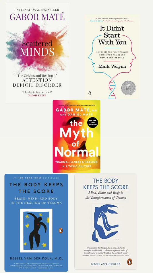 Scattered Minds || The Myth of Normal || It Didn't Start with You || The Body Keeps the Score || By Bessel van der Kolk The Body Keeps the Score Mind Brain and Body in the Transformation of Trauma Paperback 5 book Combo - bestbooksdeals